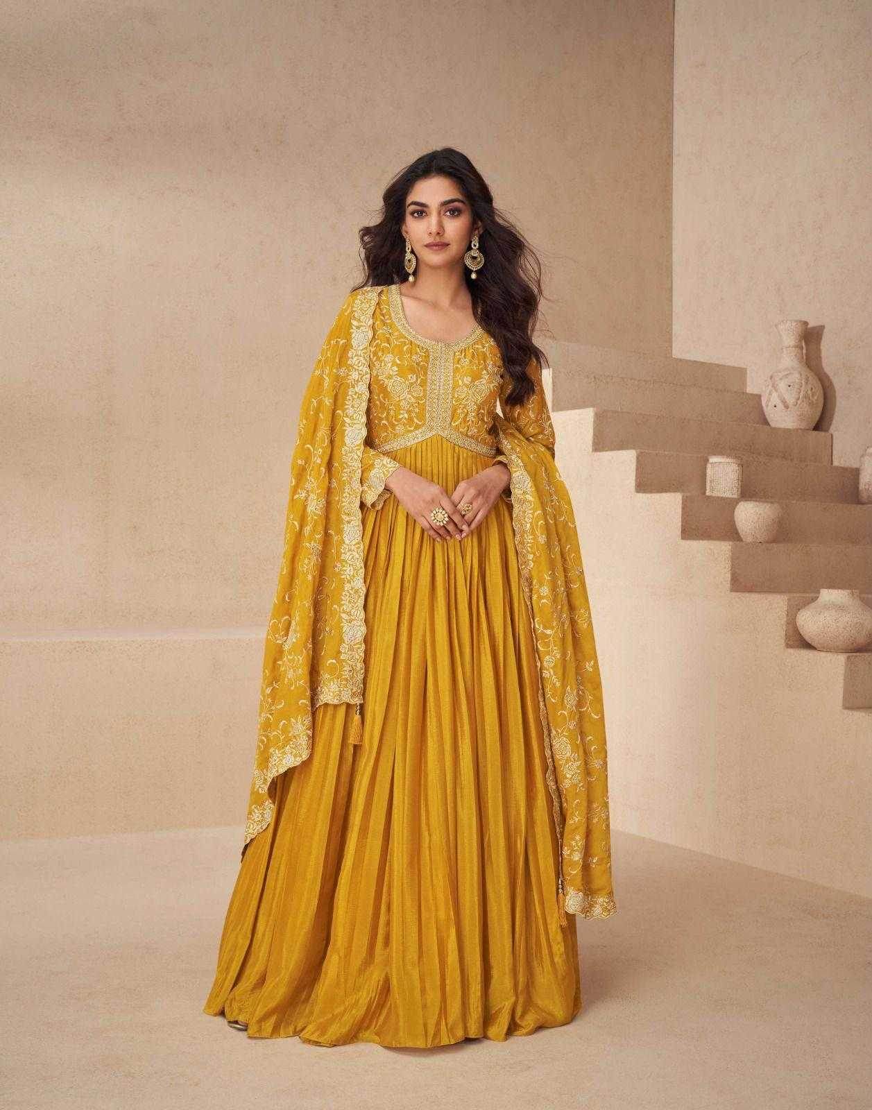 Chinon Silk Anarkali Long Gown for Elegant Occasions - MYLUXURY LANE ENTERPRISE
